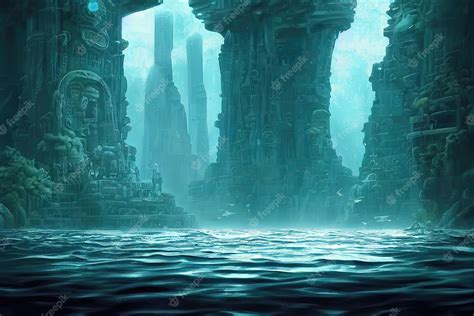 Premium Photo | The lost city of atlantis under water background image