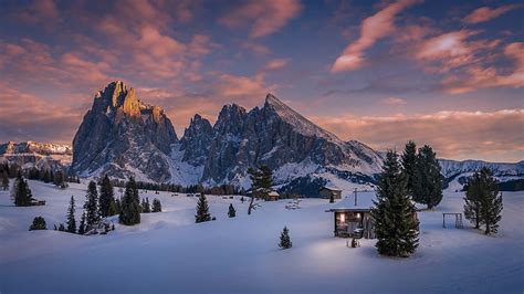 HD wallpaper: winter, snow, mountains, lights, valley, Italy, The Dolomites | Wallpaper Flare