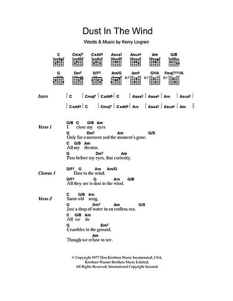 Dust in the wind chords | Lyrics and chords, Song lyrics and chords ...