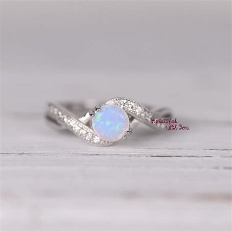 Womens Sterling Silver White Opal Ring, Silver Opal Ring,Lap Created Opal Ring With Cubic ...