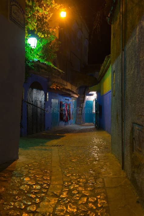 Night scene, chefchaouen stock photo. Image of chefchauen - 98154954