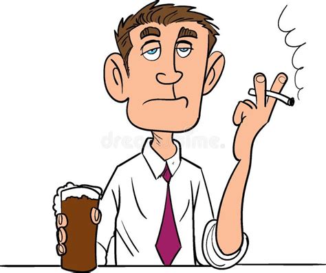 Cartoon Man Smoking With A Beer Stock Illustration - Image: 48496436