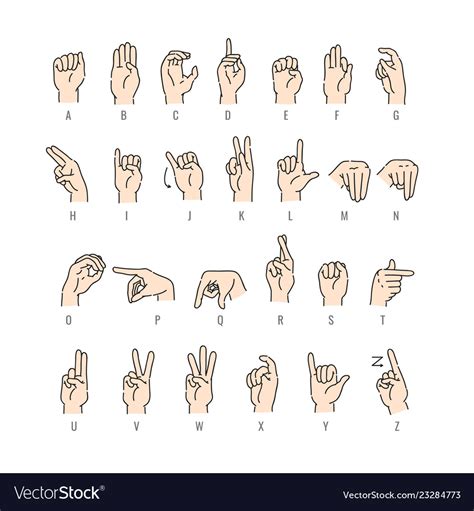 Deaf-mute alphabet with hand gestures set Vector Image | Sign language alphabet, Deaf, Sign ...