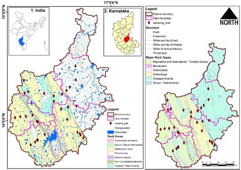 Location map of Chitradurga district showing drainage pattern, sampling ...