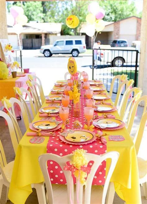 Emoji guest table from a Pink & Gold Emoji Birthday Party on Kara's Party Ideas ...