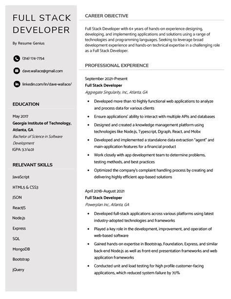 Full Stack Developer Resume Example & Writing Tips