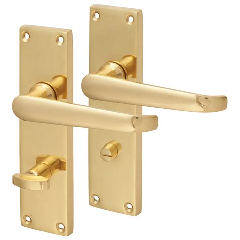 Touchpoint Victorian Straight Door Handle - Bathroom Set - Polished Brass | IronmongeryDirect ...