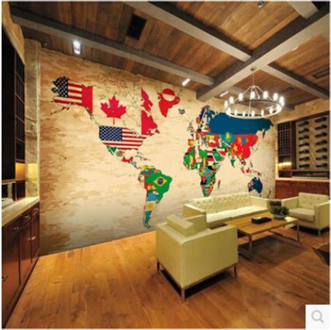 Hyf Wallpaper Wallpaper World Map Countries Flags Large Murals Tv Living Room 3D Wallpaper ...
