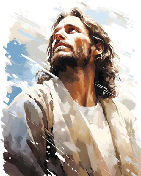 Premium AI Image | a painting of jesus looking up to the sky