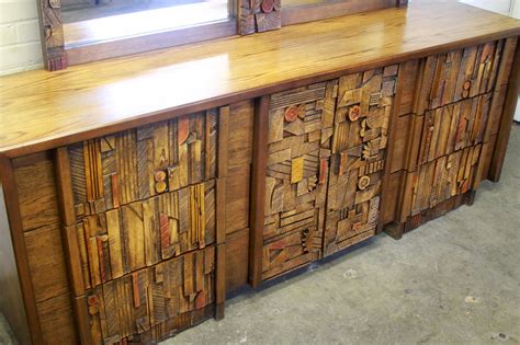 Hermans Steel Garage: Lane "Pueblo" Brutalist Nine Drawer Dresser with Mirror