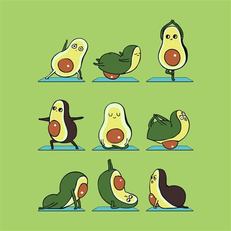 Avocado Yoga | huebucket's Artist Shop | Cute cartoon drawings, Funny illustration, Funny doodles