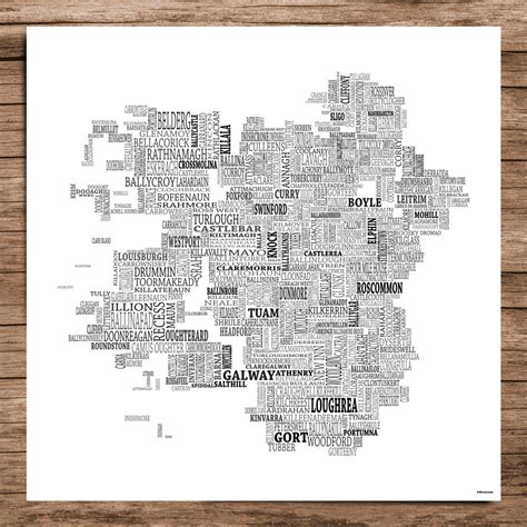 Connacht Typographical Map Connacht Ireland | Etsy Personalized Stickers, Personalized Wedding ...