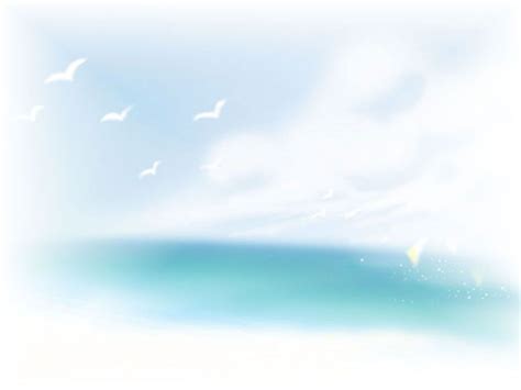 an ocean scene with birds flying in the sky