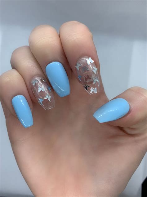 Sky blue butterfly stick on nails | Etsy