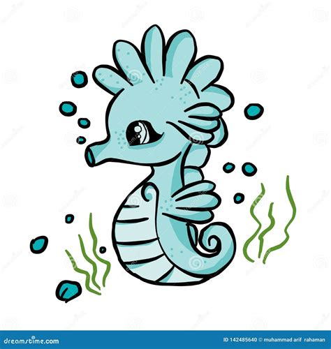 Cartoon Cute Seahorses in Underwater Life. Stock Vector - Illustration of nature, collection ...