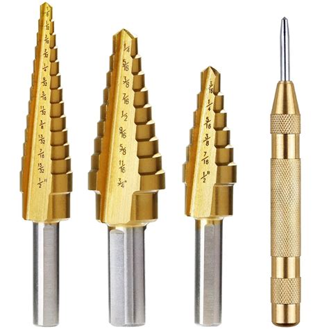 Strong HSS steel with titanium coating Titanium Step Drill Bit Set 3 Piece Set And Automatic ...