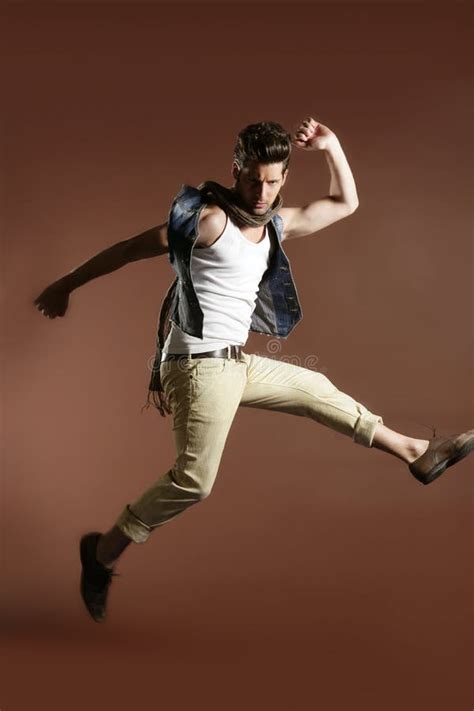 High Jump Fly Young Handsome Fashion Man Stock Photo - Image of ...