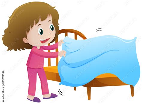 Little girl making bed Stock Vector | Adobe Stock