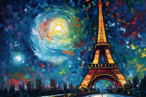 Wall Art Print | Eiffel tower starry night painting | Europosters