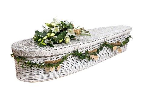 Tributes Willow Teardrop Coffin in white with flowers, ivy and Heart Message Tags | Coffin ...