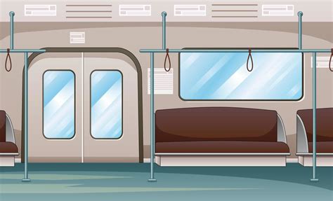 Subway train car inside with seats row and handrail 6951053 Vector Art ...