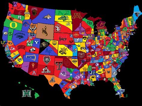 NCAA Division 1 Schools Territory Map : r/MapPorn