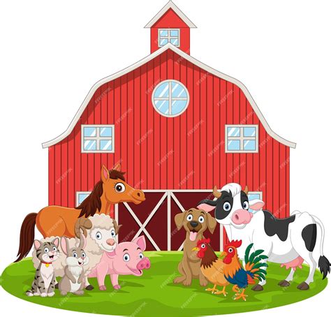 Premium Vector | Cartoon farm animals in the barnyard