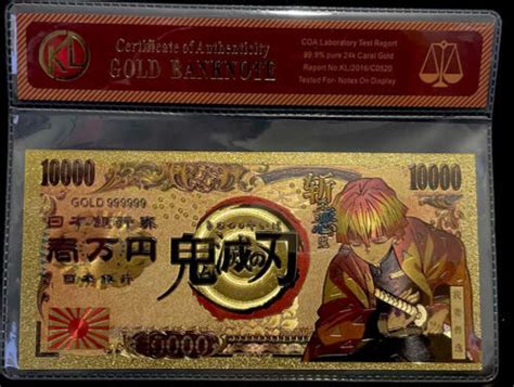 Demon Slayer Zenitsu Agatsuma 24K Gold Coated Collectible Bill Note ...