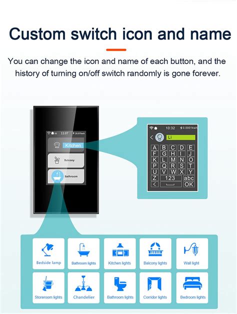 Smart LCD Touch Screen Light Switch Compatible Google Alexa WiFi ...