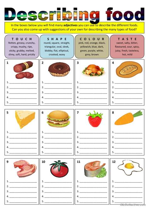 Describing food (adjectives) general…: English ESL worksheets pdf & doc