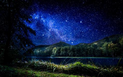 Starry Night Over Mountain Lake - 4K Ultra HD Wallpaper