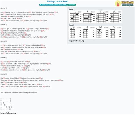 Chord: Six Days on the Road - tab, song lyric, sheet, guitar, ukulele ...