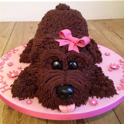 Chocolate dog shape cake More Puppy Birthday Cakes, Dog Themed Birthday Party, Dog Themed ...