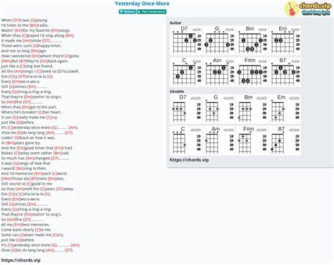 Chord: Yesterday Once More - tab, song lyric, sheet, guitar, ukulele | chords.vip