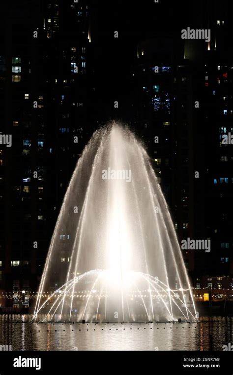 The dubai mall fountain show at night. Dubai. United Arab Emirates ...