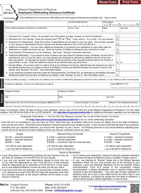 Missouri 2023 W4 Form Printable - Printable Forms Free Online