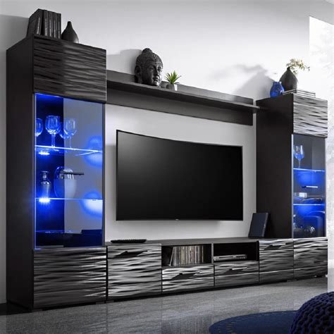 Modica Black & Wavy Modern 102" Wall Unit Entertainment Center at Futonland