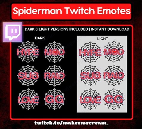 Cute Spiderman Emotes for Twitch or Discord Dark and Light - Etsy