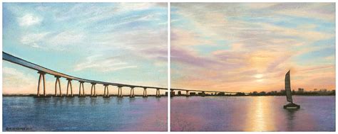 Coronado Bridge Sunset Diptych Pastel by Michael Heikkinen | Fine Art America