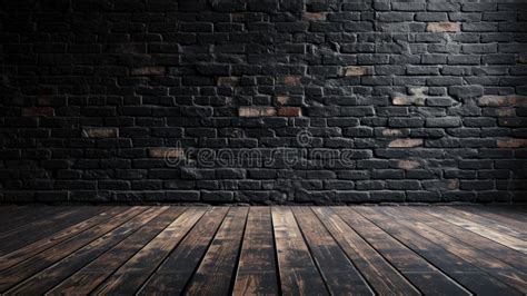 Dark Brick Wall and Wooden Floor in an Empty Room, in the Style of ...