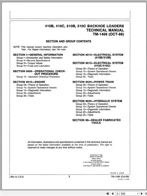 John Deere Backhoe Loader 410B 410C 510B 510C Technical Manual TM1468