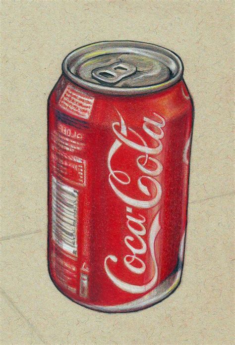 Drawing of a can of coke. Done with pencil crayons and a black pen. I ...