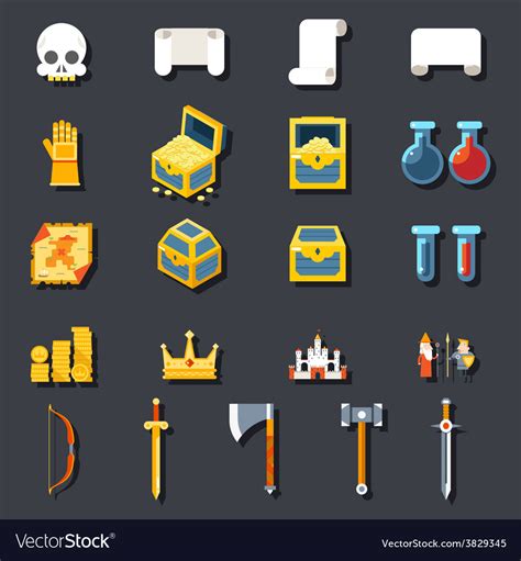 Rpg game accessories icons set scrolls treasure Vector Image