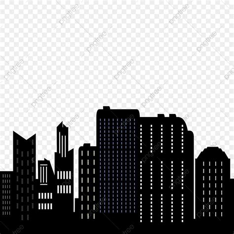 Tall Building Silhouette Vector PNG, Tall Buildings Night Lit Cityscape Silhouette Png Vector ...