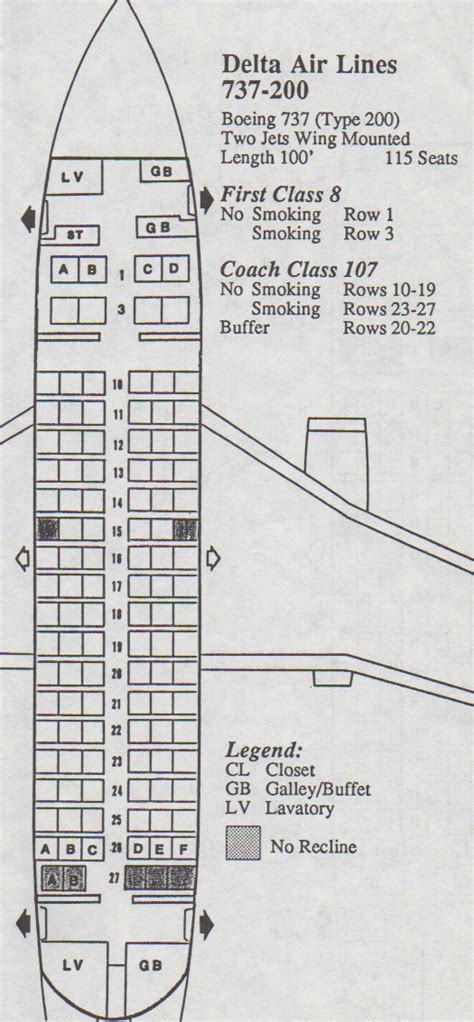 Vintage Airline Seat Map: Delta Air Lines Boeing 737-200 – Version 2 ...