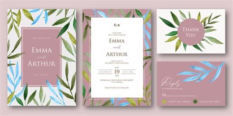 Premium Vector | Set of watercolor floral wedding invitation