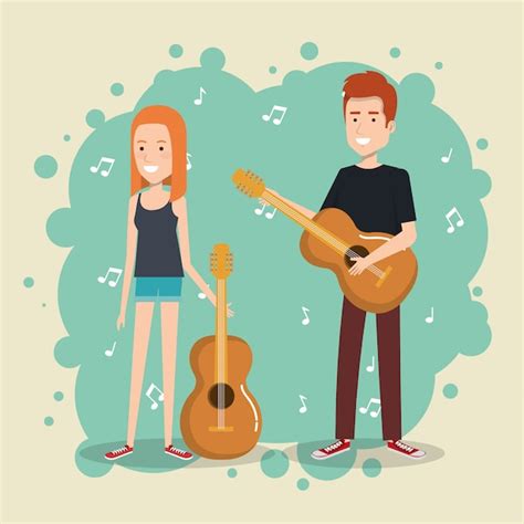 Festival de música ao vivo com casal tocando violões | Vetor Grátis