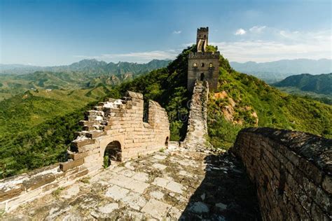 Great Wall of China Remote Outpost and Ruins in Green Countryside Stock ...