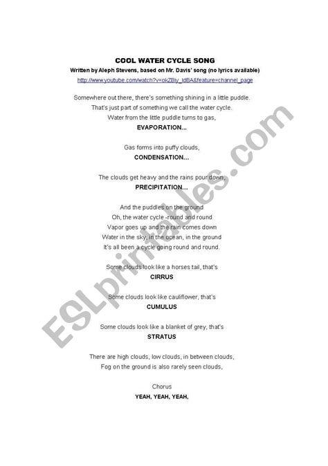 COOL WATER CYCLE SONG-LYRICS - ESL worksheet by aleph06