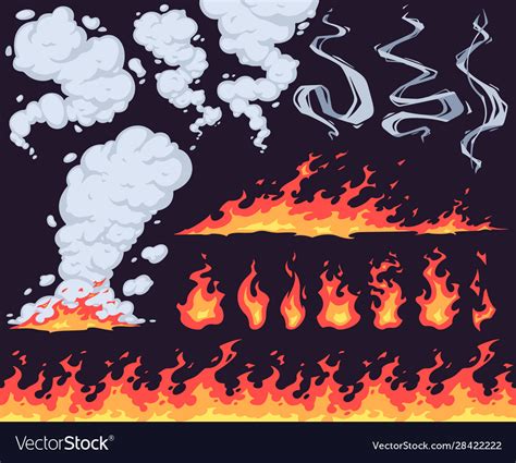 Cartoon fire and smoke bright fire flame red Vector Image